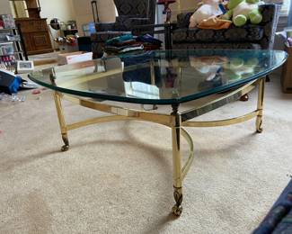 Coffee Table 39x39 With Gold Toned Brass Base Thick Glass Top