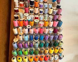 Variety Of Embroidery Threads With Wall Rack