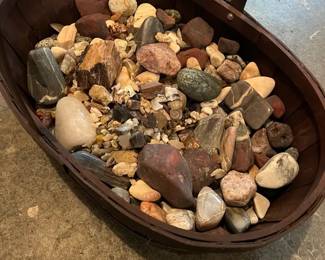 Basket Of Mixed Collection Of Rocks Stones