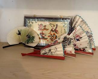 Chinese Rainbow Calligraphy Picture With Art Brush Asian Fans