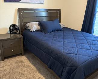 Queen Bed, Mattress & Bedding $195, Nightstand $40