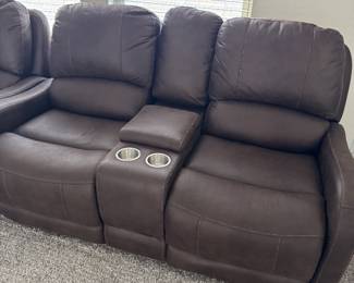 Brown Pleather Electric Reclining Love Seat $250