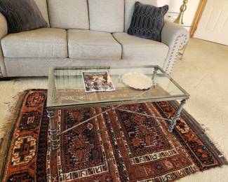 Glass and metal brutalist coffee table. Dimensions : 40 w  x 20 d x 17 h.   Asking  $140. Will entertain offers