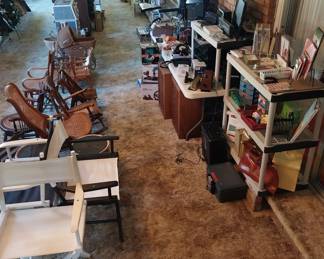 first alert safe, Wi-Fi camera, Pioneer stereo system, Yamaha stereo system, Magnavox VHS/DVD player, Sony DVD, Vizio TV, alarm clocks, Hisense soundbar, vintage telephones, game controllers, Celestron telescope, First act guitar and amps, xylophone, director's chairs, paper shredder, doll house, vintage children’s furniture