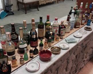 ash trays, vintage bottles