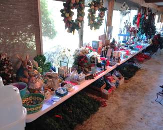Christmas trees, wreathes, Santas, Mark Roberts holiday fairies, Easter, Halloween