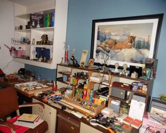 Office Chair, Office Supplies and Framed Artwork