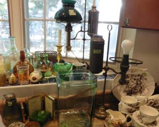 Converted Oil Lamps, Dishes (German & English) and Decor