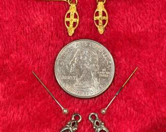 1960’s Barbie gold filigree cross earrings and 60’s Cleinman & Sons Barbie play earring set