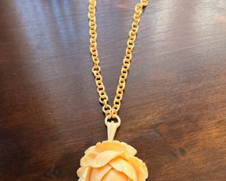 Antique Victorian carved rose necklace with some chain loss