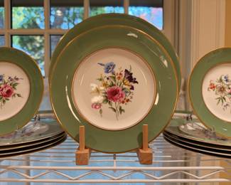 Vintage Royal Worcester ‘Miranda’ porcelain china set, a Wedgwood teapot and Wedgwood White Line tea cups w/ saucers