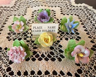 Set of 6 vintage Adderley porcelain place card holders