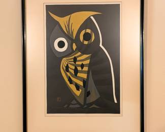 Original Kaoru Kawano “The Big Owl” woodcut