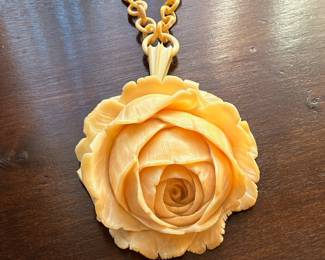 Antique Victorian carved rose necklace with some chain loss