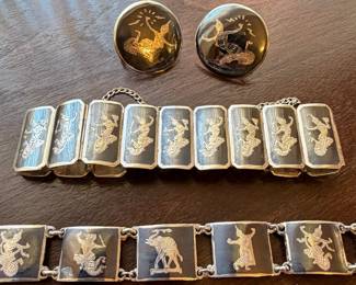 Vintage Sterling silver earrings and two bracelets, all from Siam. These will be sold separately