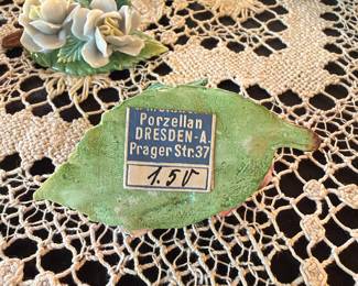 Set of 9 antique Dresden porcelain place card holders