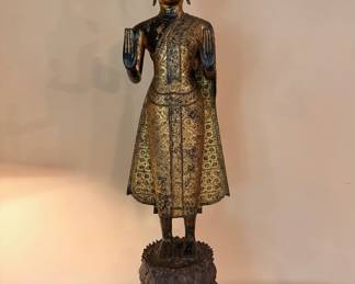 Gorgeous gilt bronze Thai standing Buddha ca. Early Rattanakosin, approximately 30” tall