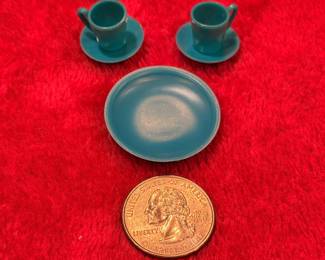 Vintage Barbie ‘Cook-Up’s’ turquoise plastic tea cups, saucer & plate