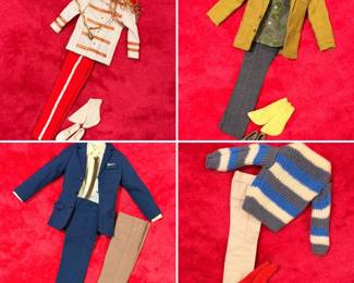 Early 1960’s official Ken doll outfits, including ‘Drum Major’, ‘Dreamboat #785’, Navy suit set and ‘Campus Hero’. These will be sold separately