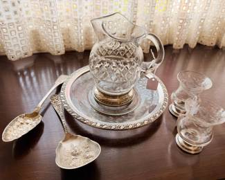 Sterling silver w/ crystal pieces and large sterling silver spoons, including one (strawberry) by Stieff