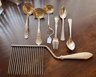 Sterling silver utensils and angel food cake breaker (handle only)