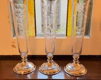 Three vases with sterling silver bases