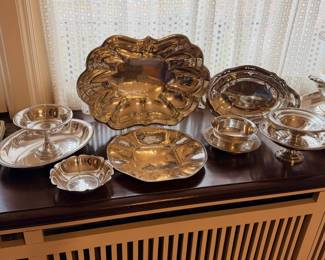 Large selection of antique and vintage sterling silver serving pieces
