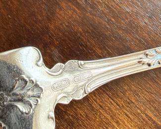 Set of 6 heavy antique sterling silver forks (monogrammed) and sterling collar w/ mother of pearl handle fruit knives
