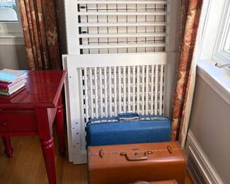 Vintage luggage; child bed