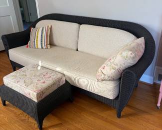 Indoor wicker sofa and ottoman