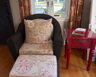Indoor wicker chair and ottoman