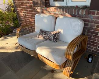 MCM pretzel design rattan and bamboo loveseat
