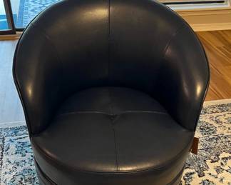 Navy Blue faux leather swivel barrel chair