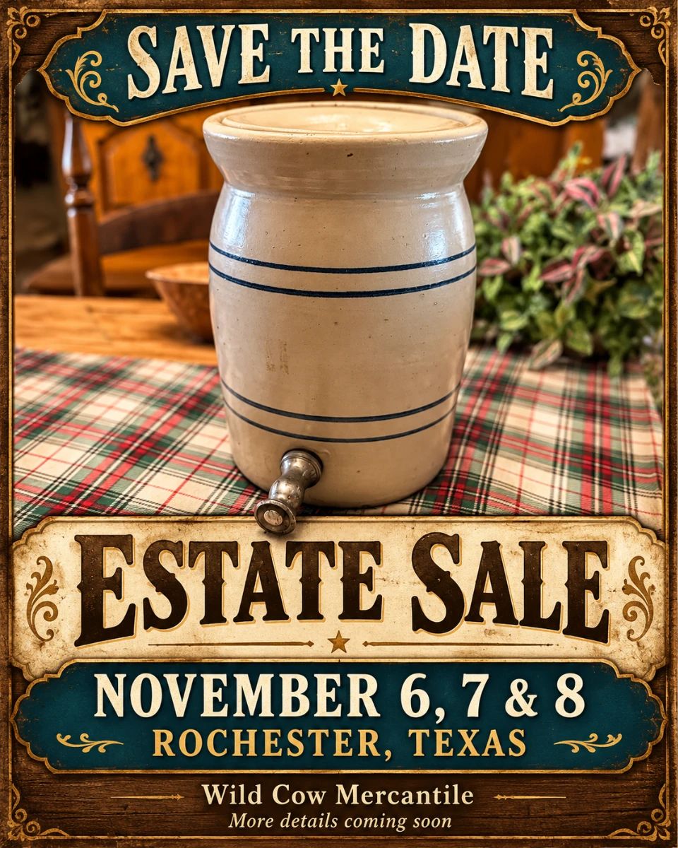 Vintage stoneware estate sale savethedate