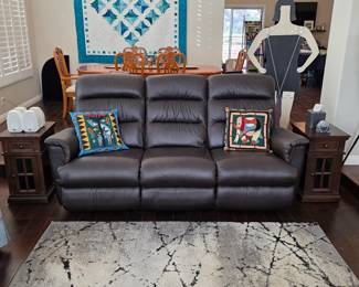 La-Z-Boy brown leather sofa with power reclining end seats