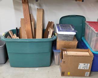 Assorted woodworking lumber and craft supplies