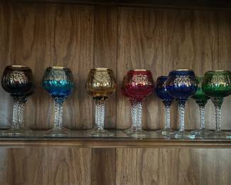 Vintage Czech swirl stem glasses.