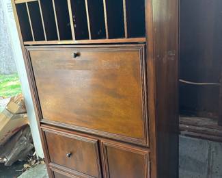 Vintage Wood Secretary Writing Desk with 10 Vertical Mail Slots