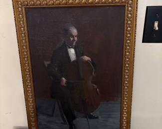 Original Oil Cello Player for NY 1950s