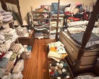 Bedding, knitting supplies, quilting supplies