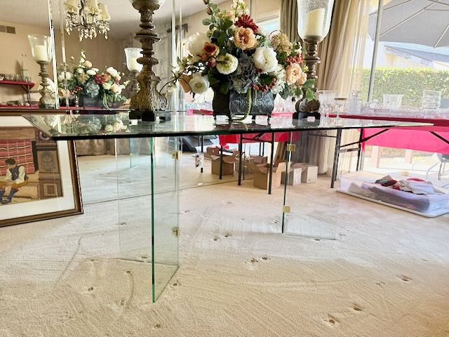 1980’s Leon Rosen style glass dining table