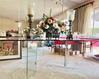 1980’s Leon Rosen style glass dining table