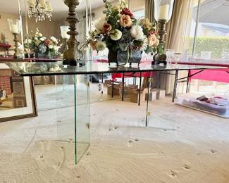 1980’s Leon Rosen style glass dining table