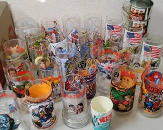 1970's glasses from Pepsi, Coke and Burger King! Movie tie-ins, From the original 4 glass Star Wars 1977 set to 7-11 Super Heroes!