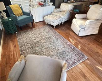Family room furniture and rug.