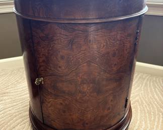 BUY IT NOW! $275.00. Henredon round burl wood cabinet. 21" Dia. x 25" H. Call Jan at 314 960-5700.