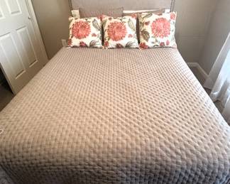 BUY IT NOW! $275.00. Queen upholstered/bradded head board w/queen Serta Perfect Sleeper mattress & box spring. Call Jan at 314 960-5700.