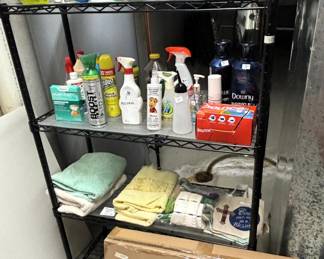 Misc. cleaning products and wire shelf.
