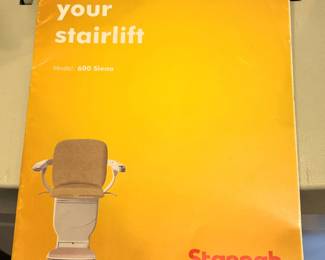 BUY IT NOW! $950.00. Stannah 14' straight rail chair lift w/2 remotes, model 600 Siena.  Call Jan at 314 960-5700.