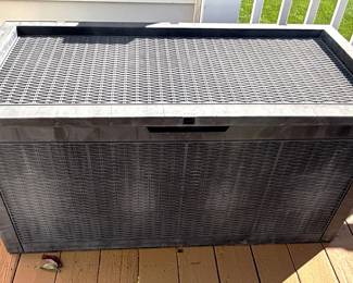 Plastic deck storage box.